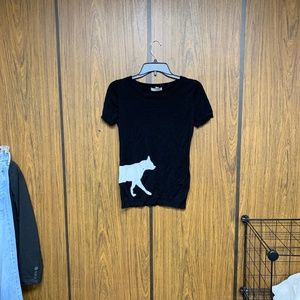 OneA Macy's Medium Black Rhinestone Cat Top